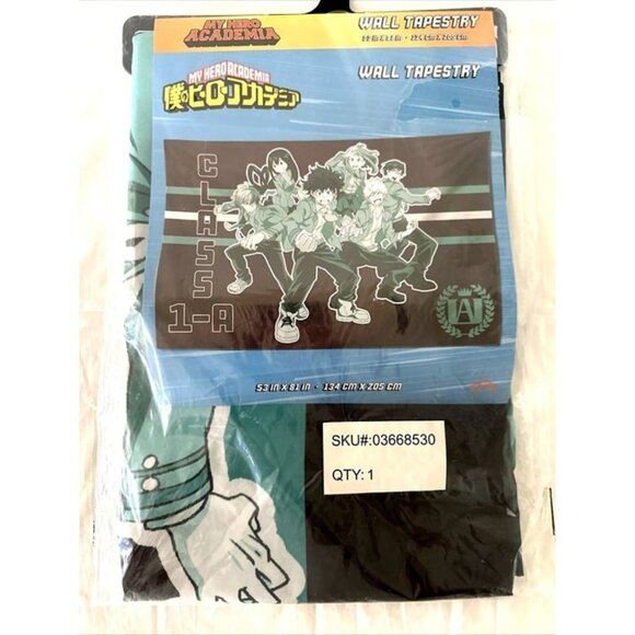 My Hero Academia Class 1A - Black Blue Green Wall Tapestry 53" x 81" NEW SEALED - Picture 2 of 7
